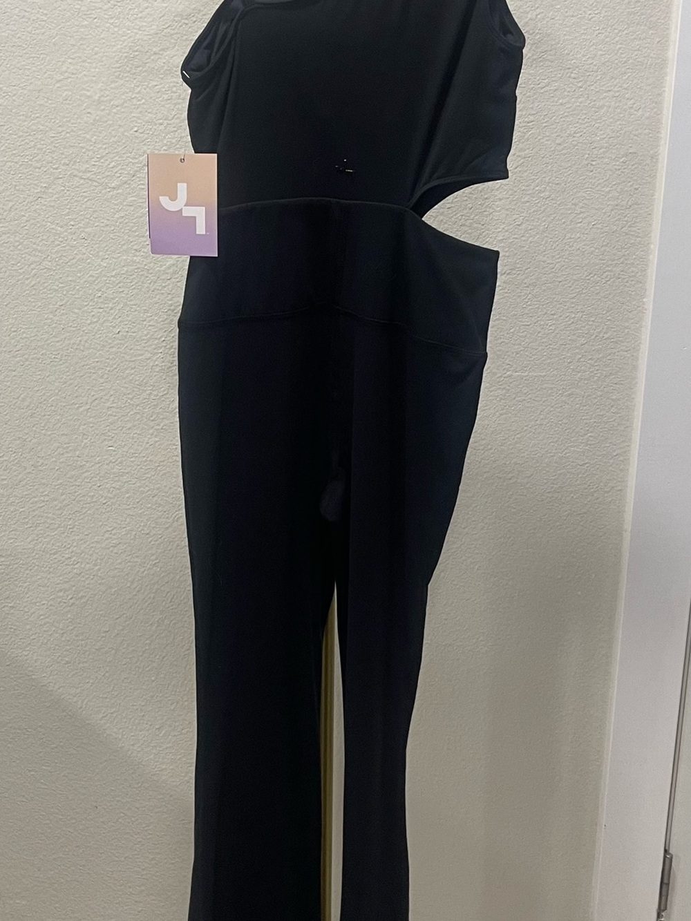 JL One-Shoulder Black Cutout Bodysuit with flair bottoms - Picture 2 of 4